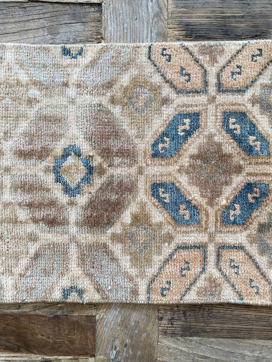 1’ x 3’ Vintage Taspinar Rug Very Muted Sea Blue-Green & Beige