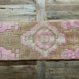 1’1 x 2’9 Antique Kars Rug Fragment Muted Camel Brown & Pink