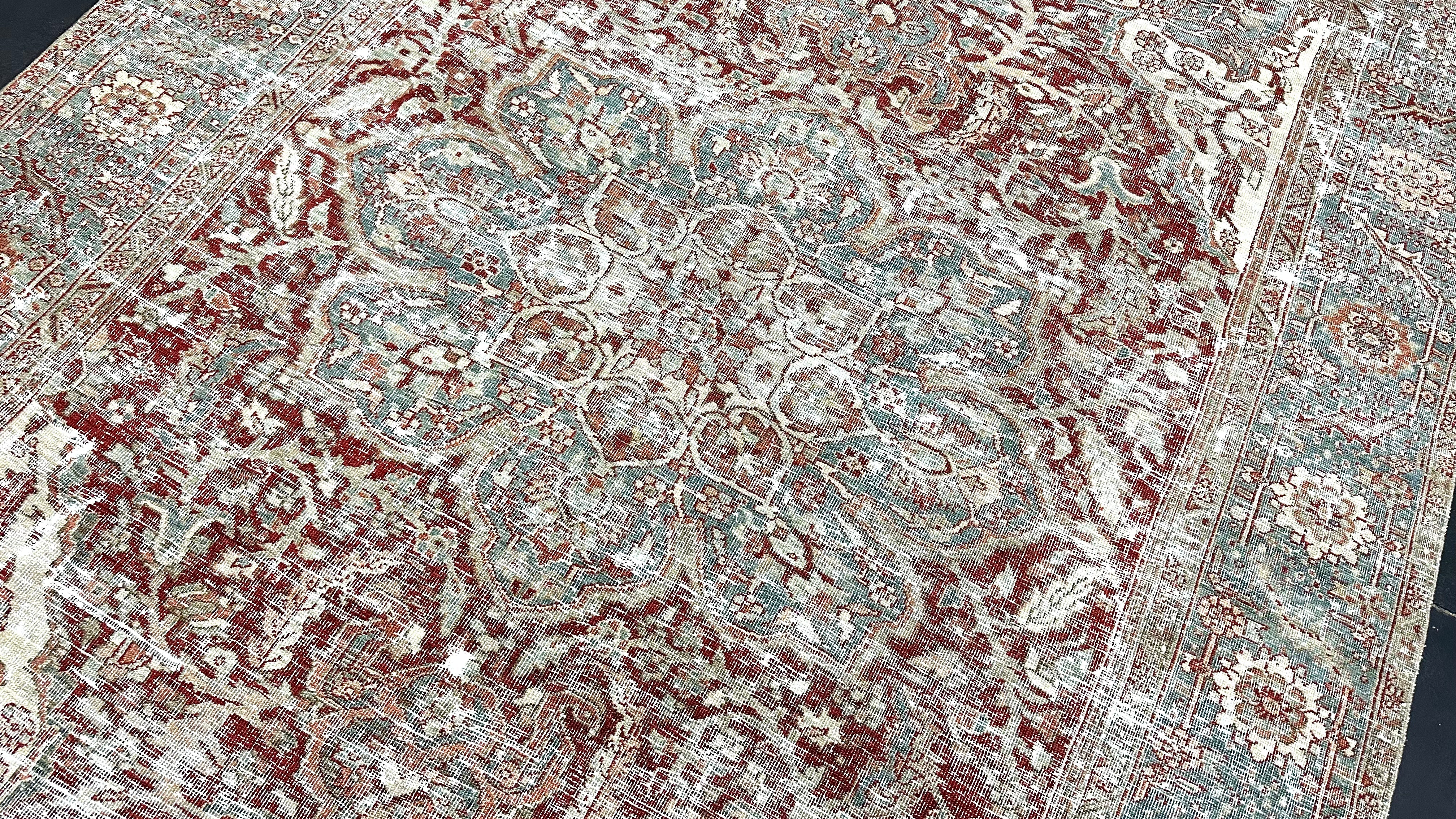 Muted Clay Color Rug 8’2 x 11’2 Classic Vintage Heriz Rug Muted Sea Blue, Red & Clay '5304 ...