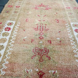 2'8 x 11'5 Vintage Turkish Runner Camel, Olive ,White and Pink