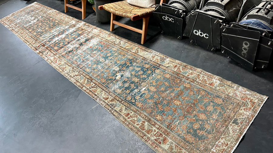 2’10 x 15’8 Classic Antique Runner Muted Blue, Copper & Gray