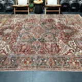 8’7 x 11’5 Classic Vintage Rug Muted Reds, Blues, Greens