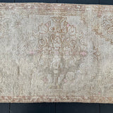 1’5 x 2’8 Antique Turkish Taspinar Rug Muted  Gray + Camel Brown
