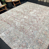 8’11 x 11’7 Classic Antique Rug Muted Gray, Red & Blue