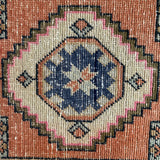 1’7 x 2’9 Vintage Turkish Oushak Mat Rug Muted Copper, Red + Periwinkle Blue SB