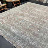 9’5 x 12’5 Classic Antique Rug Muted Turquoise Blue, Red & Gray
