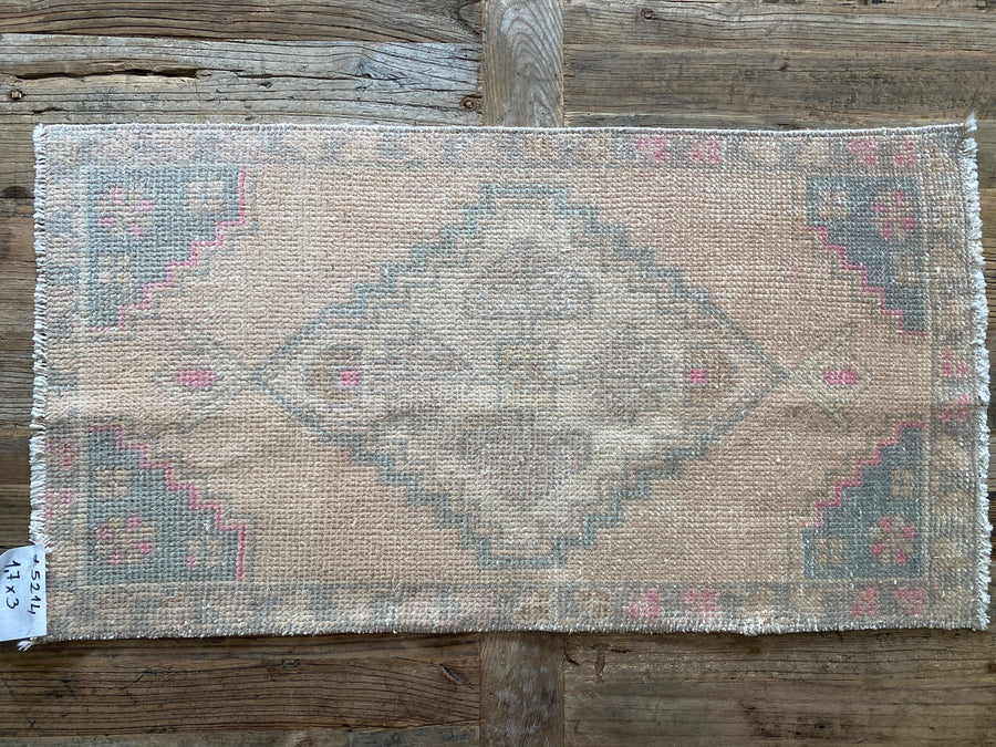 1’7 x 3’ Vintage Oushak Runner Muted Gray, Peach & Beige