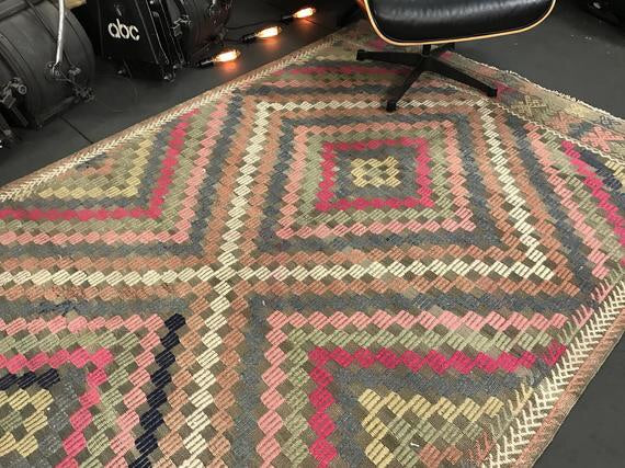 5'5 x 9'6 Cicim (jijim) Turkish Bohemian Kilim  Muted Pastels