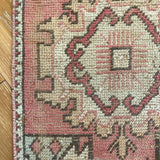 1’6 x 2’2 Vintage Turkish Oushak Rug Muted Red Wine, Apricot + Cream '4610