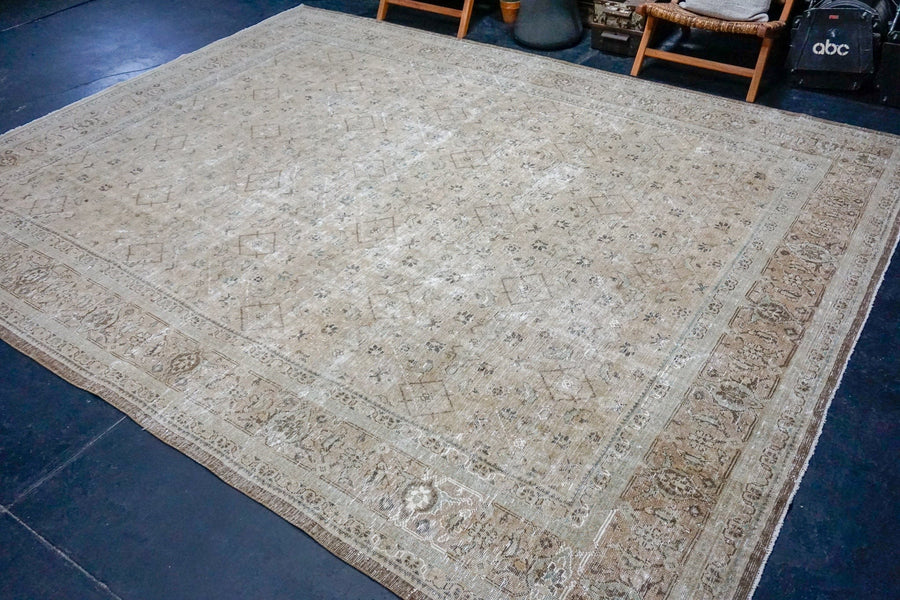 9’11 x 12’6 Classic Vintage Rug Greige, Green + Brown