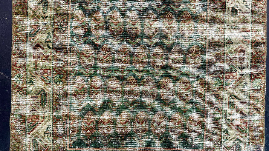 3’5 x 23’3 Long Classic Antique Runner Muted Greens, Copper & Bone SB