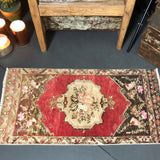 20” x 39” Vintage Turkish Oushak Rug Pale Red & Tan jun43