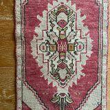 16” x 46” Vintage Turkish Oushak Mat Rug Muted Red, Sage Green and Beige