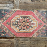 1’5 x 3’ Vintage Turkish Oushak Rug Muted Red, Black & Apricot '4800
