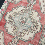 4’3 x 7’5 Vintage Turkish Oushak Carpet Muted Red, Bone & Blue '4395
