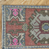 1’7 x 3’ Vintage Turkish Oushak Rug Muted Brick, Gray & Blue '3986