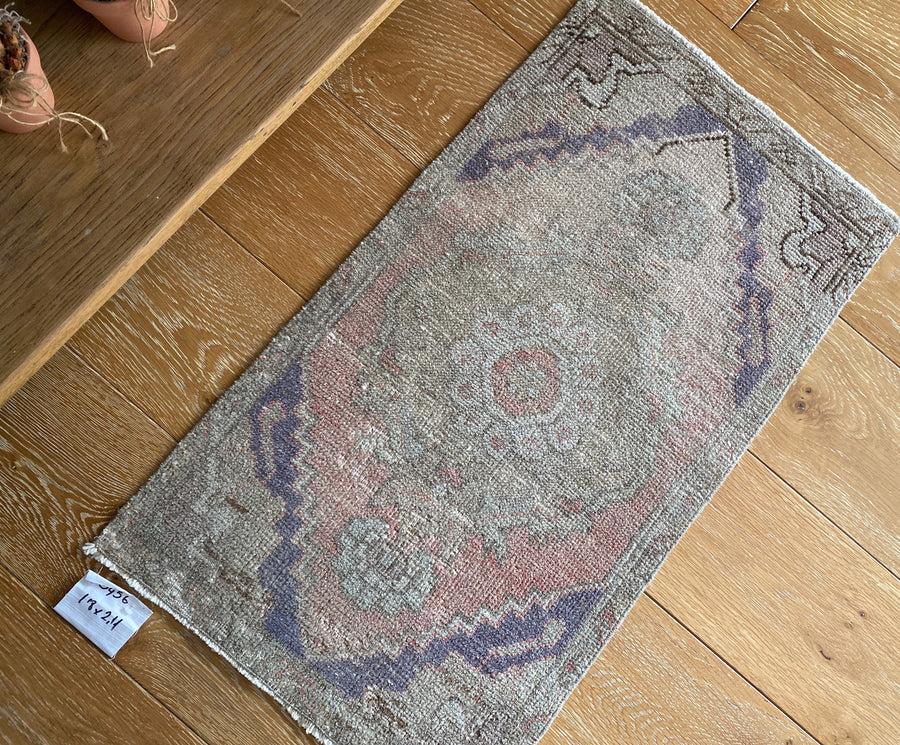 1’8 x 2’11 Vintage Turkish Oushak Mat Rug 70's Muted Copper, Camel and Purple SB