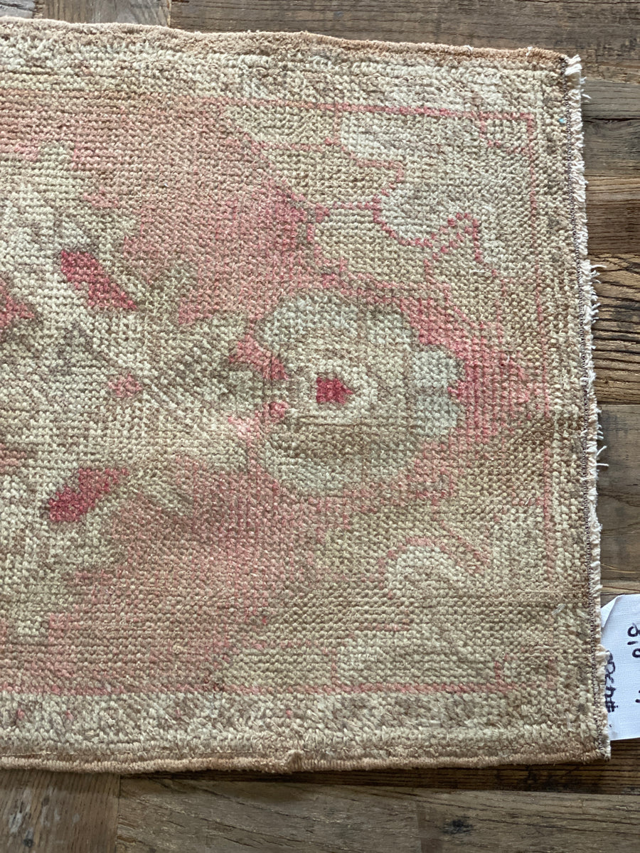 1’6 x 2’8 Vintage Turkish Oushak Rug Muted Taupe, Red and Gray