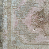 1’8 x 2’5 Antique Turkish Oushak Rug Muted Gray, Camel Beige & Pale Pink '4852