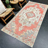 4’2 x 8’7 Vintage Oushak Rug Muted Red & Gray