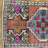 1’7 x 2’10 Vintage Turkish Oushak Rug Muted Rust, Pink & Blue '3999