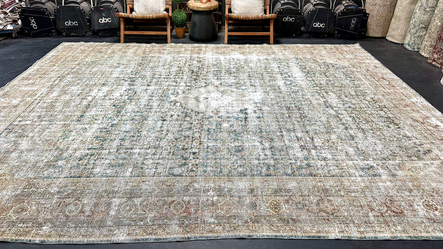 10’ x 12’11 Classic Antique Rug Muted Denim, Terra Cotta & Gray