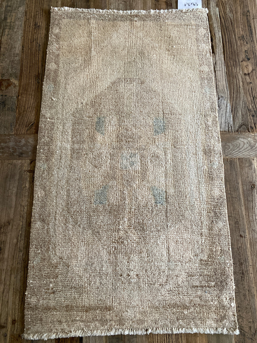 1’9 x 3’1 Vintage Turkish Oushak Rug Gray- Beige, Taupe & Sage
