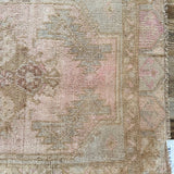 1’8 x 2’5 Antique Turkish Oushak Rug Muted Gray, Camel Beige & Pale Pink '4852