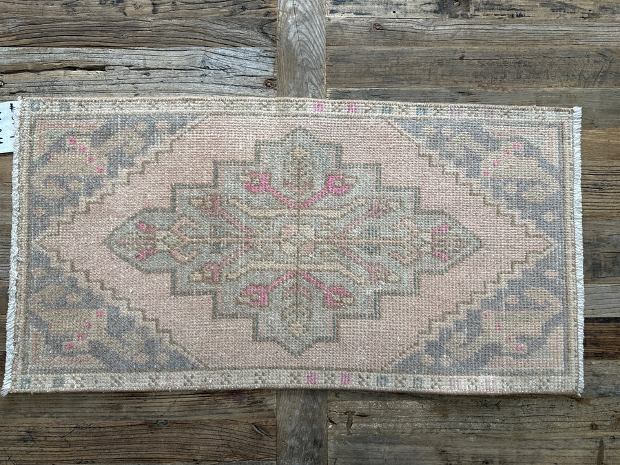 1’6 x 2’11 Vintage Turkish Oushak Rug Muted Pink, Gray & Mauve