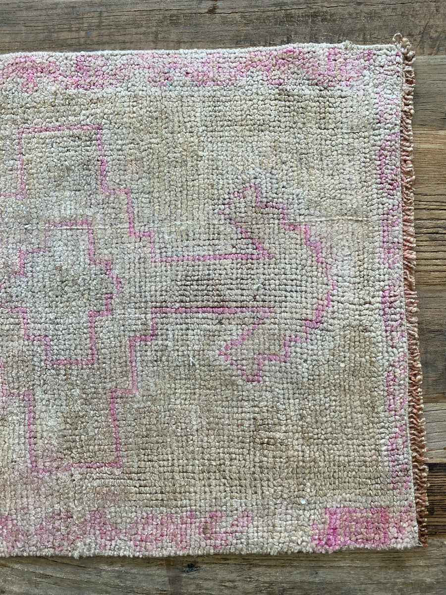 1’6 x 2’10 Antique Turkish Taspinar Rug Muted Camel Brown, Greige & Pink