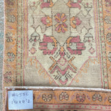 1’4 x 4’2 Vintage Oushak Mat Runner Very Muted Wine, Apricot & Beige SB '4556