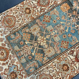 3’2 x 14’2 Classic Antique Runner Muted Turquoise Blue, Burnt Orange & Brown