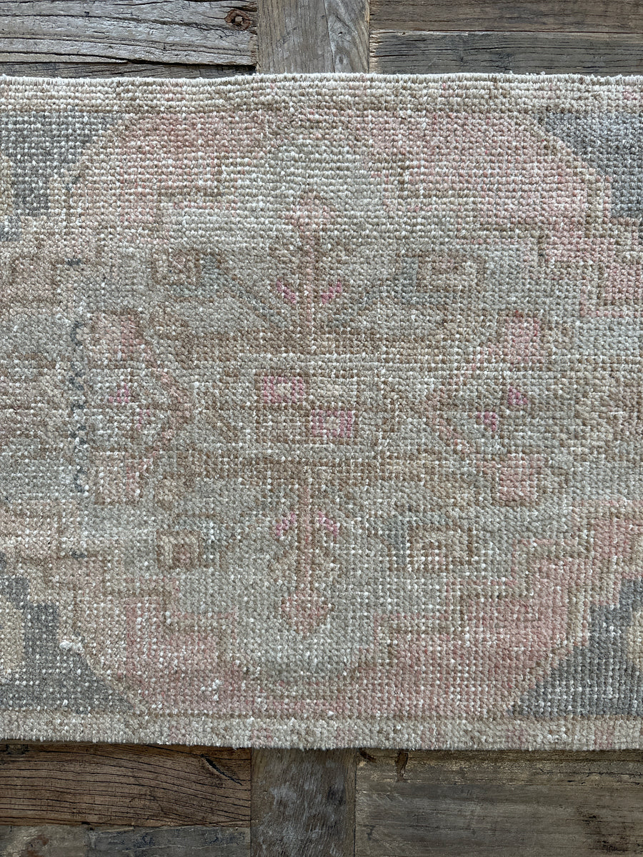 1’7 x 2’11 Vintage Turkish Oushak Mat Muted Grays &  Beige