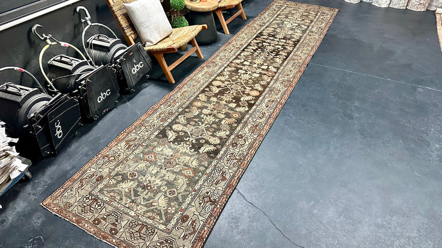 3’6  x 15’6 Classic Antique Runner Muted Black, Gray & Copper