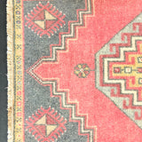 Hold for CSULLIVAN *19” x 44” Vintage Turkish Oushak Rug Red, Gray & Gold