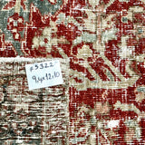 9’4 x 12’10 Classic Vintage Heriz Rug Muted Teal, Red & Gray