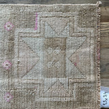 1’3 x 3’4 Antique Kars Rug Muted Camel Beige, Gray + Pink '4853