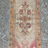 1’4 x 4’2 Vintage Oushak Mat Runner Very Muted Wine, Apricot & Beige SB '4556