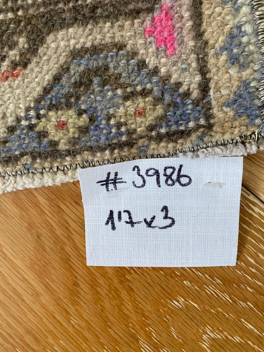 1’7 x 3’ Vintage Turkish Oushak Rug Muted Brick, Gray & Blue