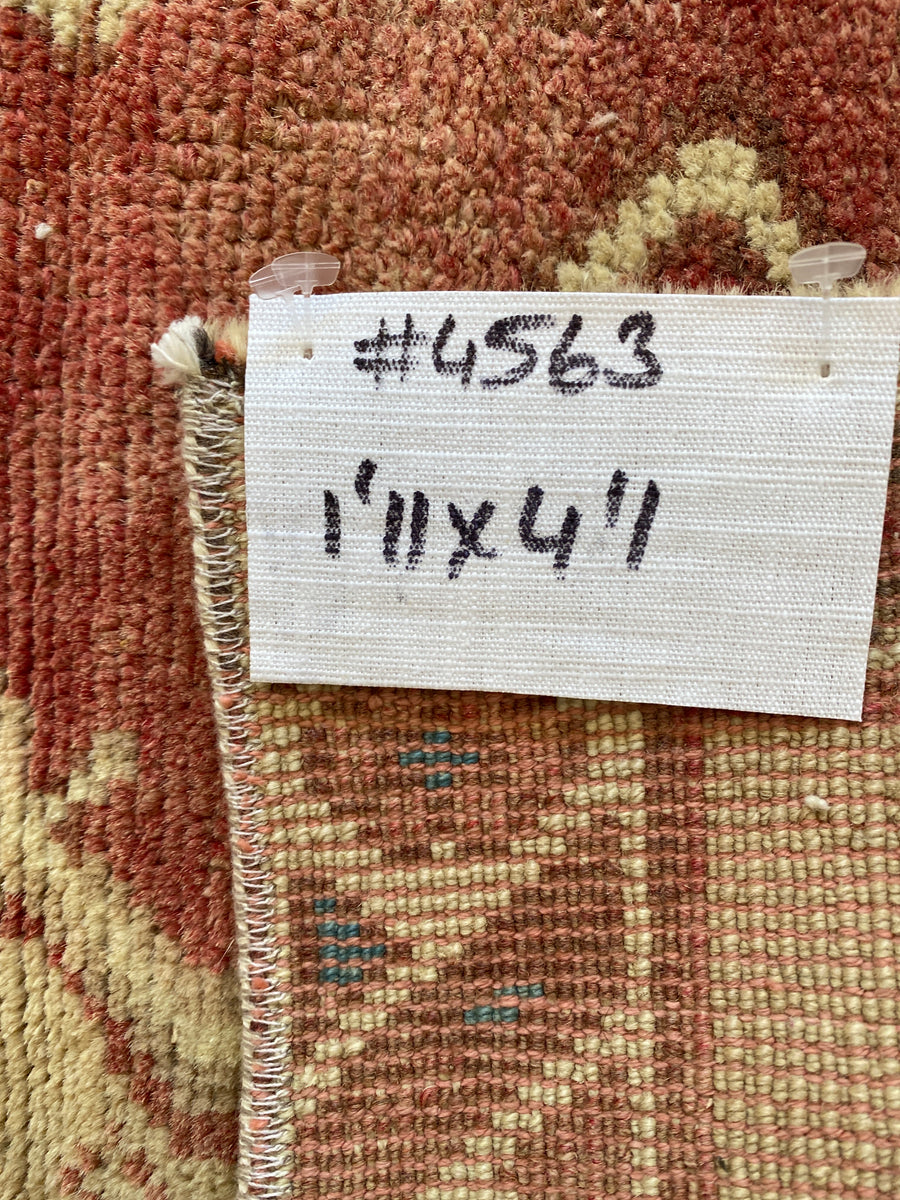 2’ x 4’ Antique Oushak Runner Muted Tan, Red & Indigo Blue