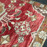 21” x 40” Vintage Turkish Oushak Rug Red, Bronze & Cream jun45