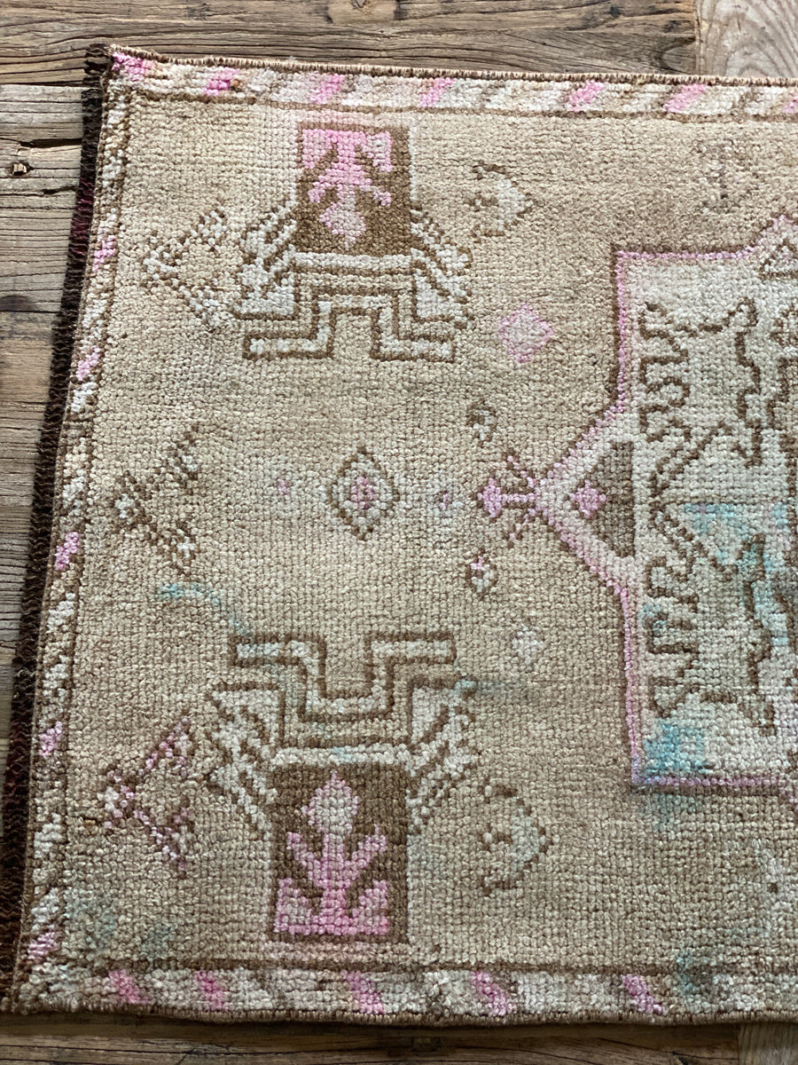 2’ x 3’ Antique Kars Rug Muted Beige, Blue, Brown & Pink*