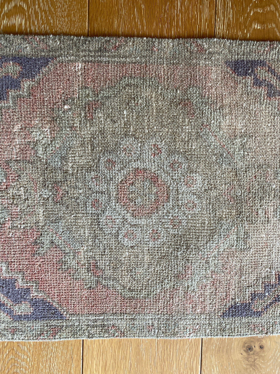 1’8 x 2’11 Vintage Turkish Oushak Mat Rug 70's Muted Copper, Camel and Purple SB
