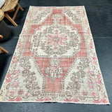 4’7 x 7’6 Vintage Turkish Oushak Carpet Muted Red, Clay & Gray