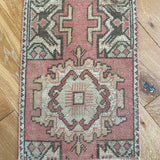1’6 x 2’2 Vintage Turkish Oushak Rug Muted Red Wine, Apricot + Cream '4610