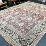 9’6 x 13’1 Classic Antique Rug Muted Warm Red, Black & Beige '5326