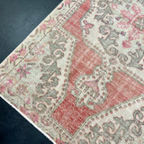 4’7 x 7’6 Vintage Turkish Oushak Carpet Muted Red, Clay & Gray