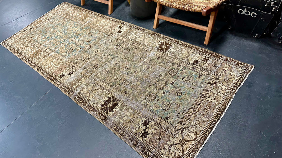 3’8 x 9’3 Classic Antique Runner Muted Turquoise, Brown & Taupe