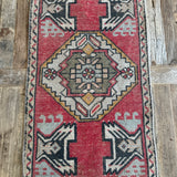 1’8 x 3’ Vintage Turkish Oushak Rug Muted Red, Black & Gray '4579