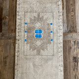 1’8 x 3’6 Antique Turkish Taspinar Rug Muted Greige, Taupe & Cobalt